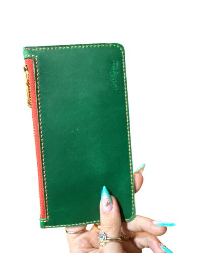 Porrtafoglio in pelle piatto con portacarte Verde crazy horse